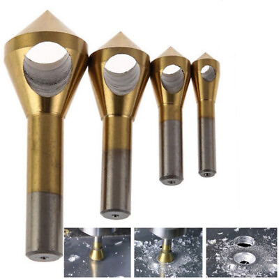 #ad 4PCS HSS 4241 Hole Chamfer Countersink Deburring Drill Bit Set Metal Steel Tool $15.99