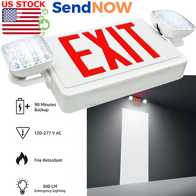 #ad LED Exit Sign Emergency Light Combo with Red Letters120 277VAC5 Years Warranty $275.01