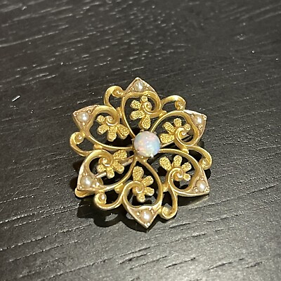 #ad ANTIQUE ESTATE VICTORIAN 1800#x27;S 10K SOLID GOLD FIRE OPAL BROOCH $125.00