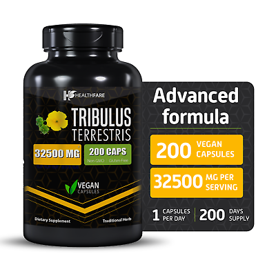 #ad Healthfare Tribulus Terrestris 32500mg 200 Caps High Potency Herbal Supplements $7.99