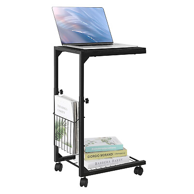 #ad Adjustable C Table Side Table Bedroom Rolling End Table w Storage Basket Shelf $21.90