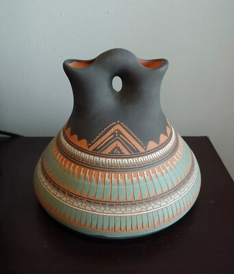 #ad S. Jim Signed Navajo Pottery Art Wedding Vase Jug Etched Handcrafted Sculpted $60.00