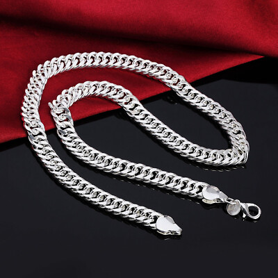 #ad Men#x27;s 10mm 925 Sterling Solid Silver Sideways Chain Necklace Jewelry Gift $9.99