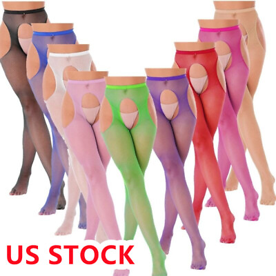 #ad US Women Mid Waist Tights Fishnet Stockings Crotchless Thigh High Pantyhose $6.43