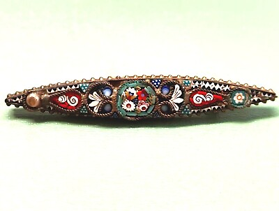 #ad Antique 19th Century Italian Micro Mosaic Colorful Collar Pin Brooch Estate $31.00