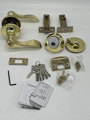 #ad Door Lock Handle With Deadbolt Lock Gold Modern With Keys $29.74