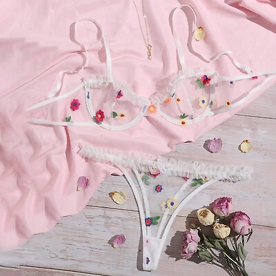 #ad Flowers Embroidery Bra G String Thong Sleepwear Underwear Women Lingerie $6.26
