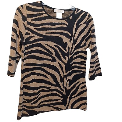 #ad Alyssa W. Womens Sweater Size 10 US Knit Tiger Stripe Metallic Thread $21.00