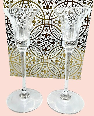 #ad Wedgewood Vera Wang Dutchess Crystal Cut Pair Candle Stick Holders $49.99
