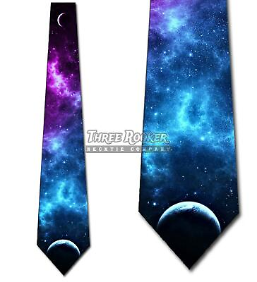 #ad Galaxy Purple and Blue Nebulas Tie Men#x27;s Science Space Necktie NWT $18.75