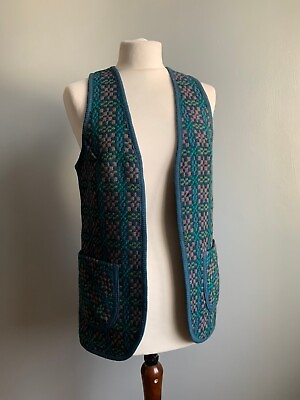 #ad WELSH WOOLLENS Waistcoat gilet small 8 6 Vintage teal Tapestry pure new wool GBP 64.99