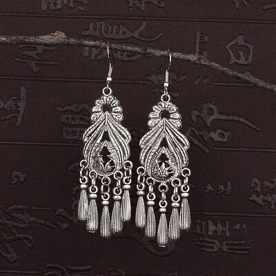 #ad Boho 925 Sterling Silver Vintage Style Tibetan Tibet Dangle Drop Hook Earrings $15.74