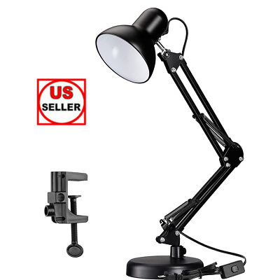 #ad Metal Adjustable Swing Arm Desk Lamp Eye Caring Study Desk Lamps Black $21.99