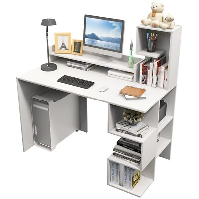 #ad Modern Computer Workstation Desk Home Office Display Storage Bookshelves W Hutch $127.98