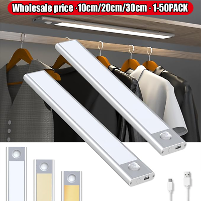 #ad LED Motion Sensor Under Cabinet Closet Light USB Rechargeable Kitchen Lamp Strip $377.68