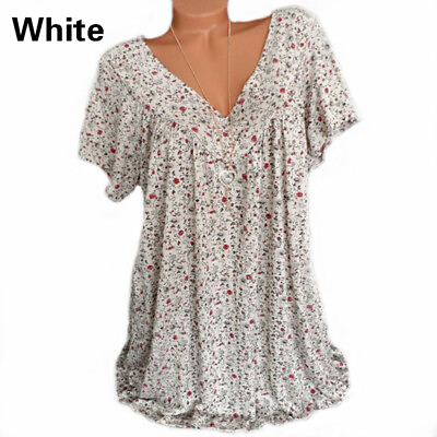 #ad Plus Size Women V Neck Short Sleeve T Shirt Summer Baggy Casual Blouse Shirt Top $11.85