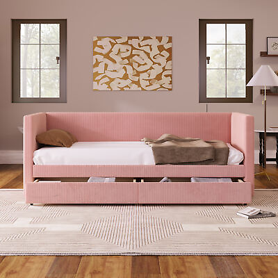 #ad Twin Size Corduroy Daybed with Two Drawers and Wood Slat Pink 07AAH $302.89