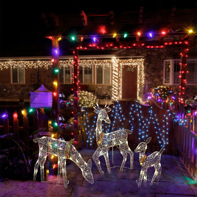#ad 3Packs 2D Light Up Deer Holiday Decoration Outdoor Decor Set Christmas Lighted $40.48