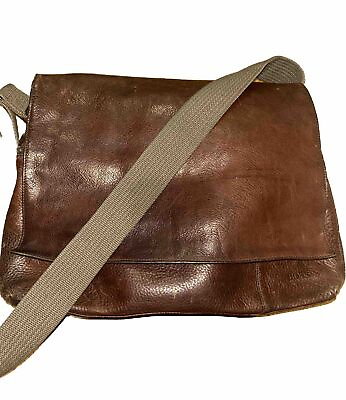 #ad Hugo Boss Brown Leather Messenger Laptop Bag Crossbody Briefcase $79.99
