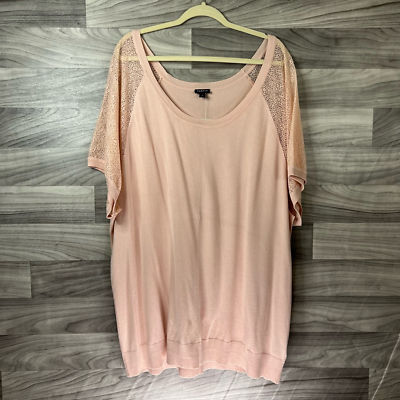#ad Torrid Womens Tunic Top Pink 3 4 Sleeve Scoop Neck Lace Plus 5 New $17.94