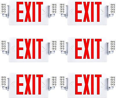 #ad 6 Pack LED Exit Sign Emergency Combo Light with Adjustable Two Head Battery UL $159.99