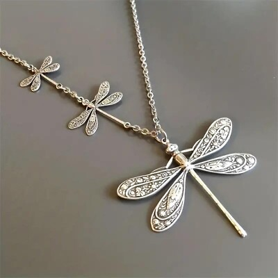 #ad Vintage Women Bohemian Charm Silvery Dragonfly Pendant Necklace Jewelry Gift New $13.98
