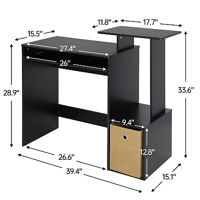 #ad Black Computer Desk PC Laptop Writing Table Workstation w Stroage Shelf Sturdy $46.58