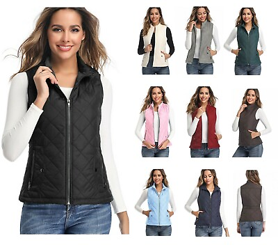 #ad Women#x27;s Outwear Vest Stand Collar Lightweight Zip Quilted Vest for Women $23.99