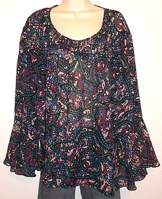 #ad Jessica Simpson Women#x27;s Plus Size 2X Long Bell Sleeve Pullover Print Blouse Top $21.00