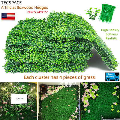#ad 24pcs Artificial Boxwood Mat Wall Hedge Decor Privacy Fence Panel Grass 24quot;x16quot; $50.99