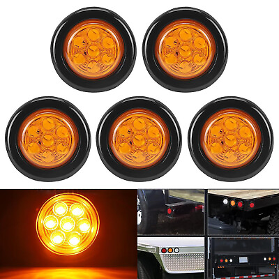 #ad 5pcs 2quot; inch Round Amber 7 LED Side Marker Lights Clearance Trailer Truck RV 12V $18.95