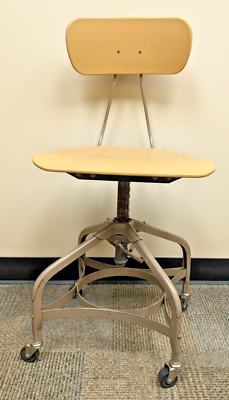 #ad 1970s The Toledo Metal Furniture Company metal drafting stool plastic seat back $150.00