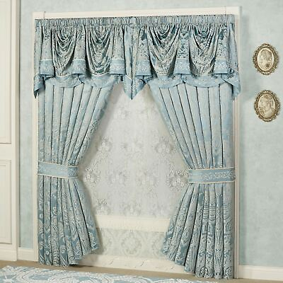 #ad Romantic Regency Jacquard Woven Scrollwork Parisian Blue Window $66.00