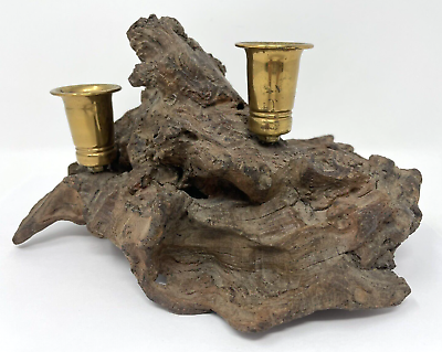 #ad Sculptural Driftwood Candle Holder Vintage Mid Century Modern Brass Candlestick $32.99