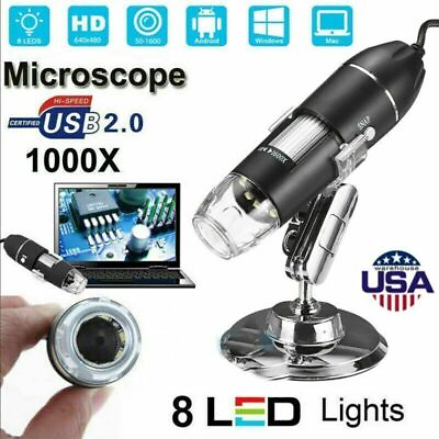 #ad 8 LED 1000X 10MP USB Digital Microscope Endoscope Magnifier Camera with Stand US $14.93