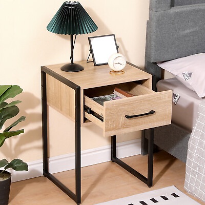 #ad Nightstand Bedside Table Wood End Table with 1 Drawer for Bedroom Living $34.20