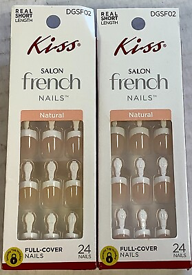 #ad Kiss Real Short Full Cover Salon French Nails Natural 24 Count Lot of 2 $8.95
