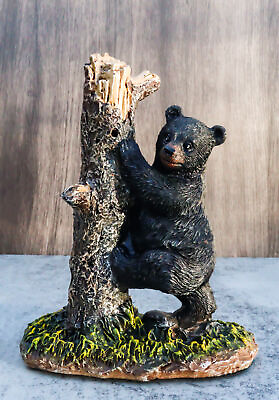 #ad Ebros 5.5quot; Tall Realistic Black Bear Climbing Tree Trunk Statue Rustic Wildlife $23.99