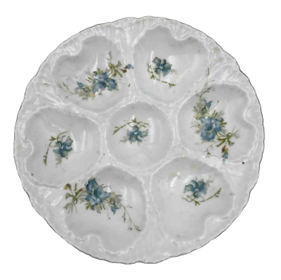 #ad Antique Victoria Carlsbad Oyster Plate Blue Flowers Austria $88.00