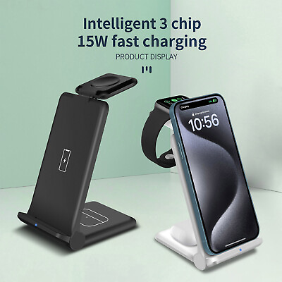 #ad 3 In1 Wireless Charger Charging Dock For Apple Watch Ultra 9 Air Pods iPhone 15 $16.99