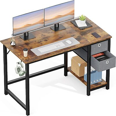 #ad DUMOS Computer Desk with 2 Tier Storage Drawers amp; Shelf Wood PC Table 48 Inch $58.12