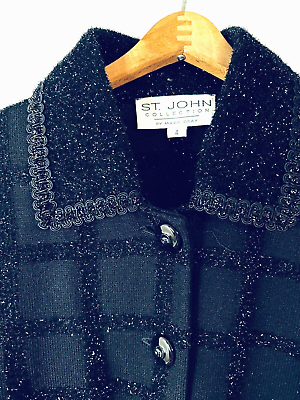 #ad St John Collection evening jacket black sparkle check blazer New Years Eve Sz 4 $225.00