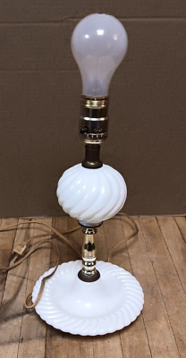 #ad Vintage 12 Inch Leviton Milk Glass Swirl Table Decor Lamp $16.80