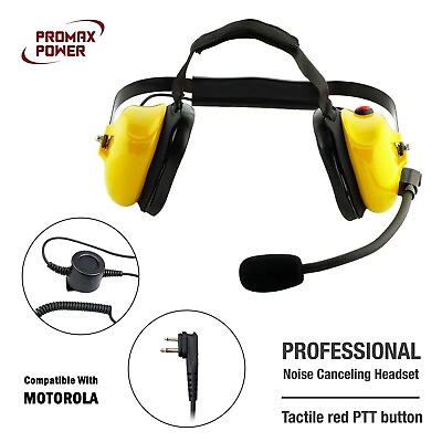 #ad Yellow Heavy Duty Noise Canceling Dual Muff Headset for Motorola Mag BPR40 CP200 $96.00