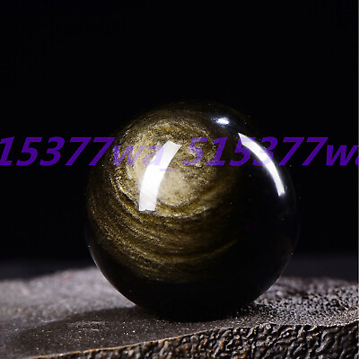 #ad 40 50 60mm Natural Gold Eye Obsidian Crystal Sphere Healing Gemstone BallStand $9.99