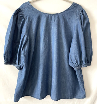 #ad Eloquii Womens Blue Chambray Short Sleeve Blouse Size 20 $22.95