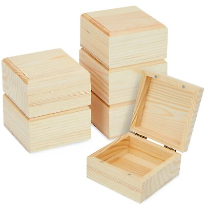 #ad 6 Pack Unfinished Wood Box with Hinged Lid Magnetic Wood Box 3.5 x 3.5 x 2quot; $19.89