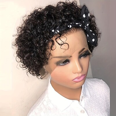 #ad Lace Front Human Hair Wig Short Curly Lace Front Wigs Brazilian Water Wave Human $18.98