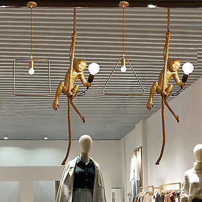 #ad Vintage Monkey Wall Light Resin Hemp Rope Hanging Lamp Pendant Light Home Decor $45.60