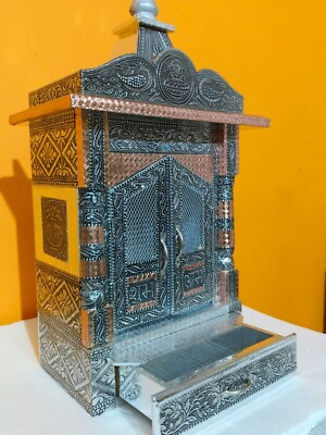 #ad Hindu Puja mandir Wooden Mandir with Aluminium amp; Copper Oxidized Home Temple $98.39